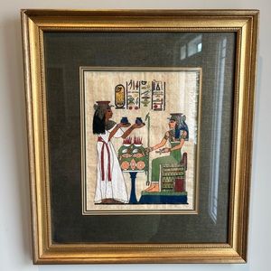 Rare Hand Painted Ancient Egyptian Papyrus-Queen Nefertari framed